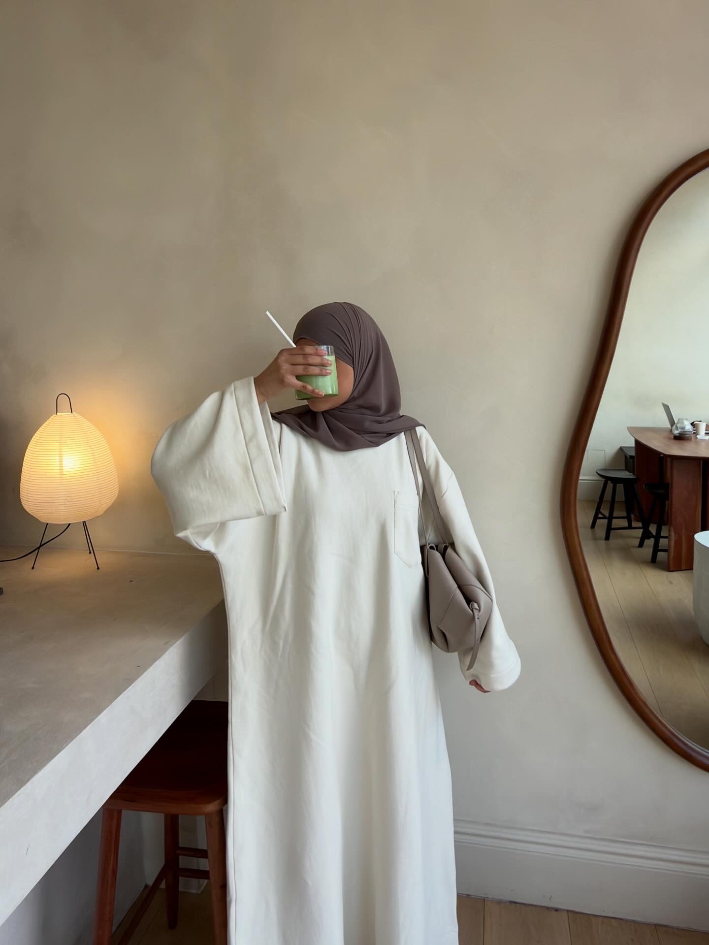 Cream crew neck dress