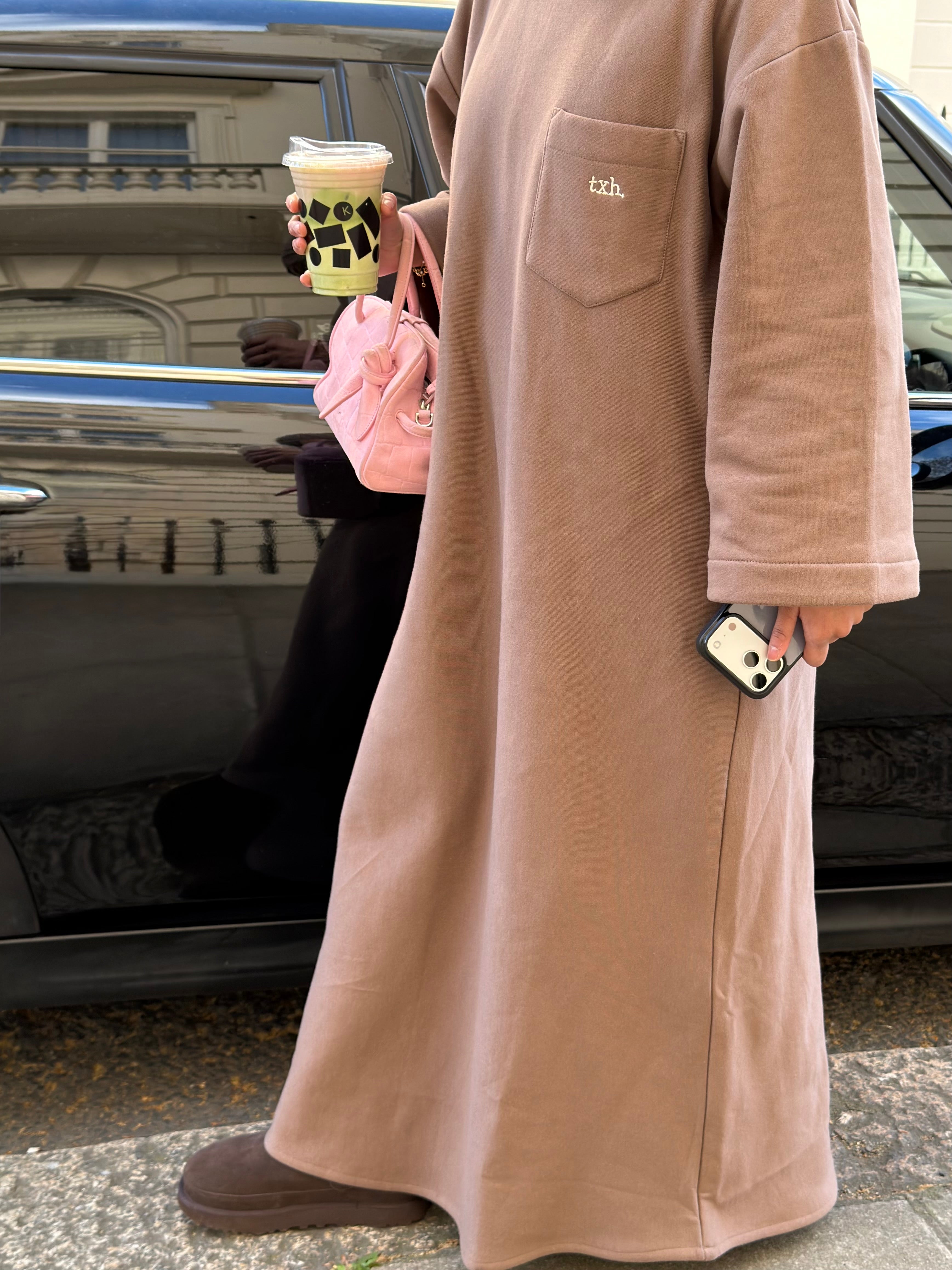 Taupe crew neck dress
